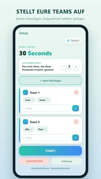 30 Seconds – Teams einrichten
