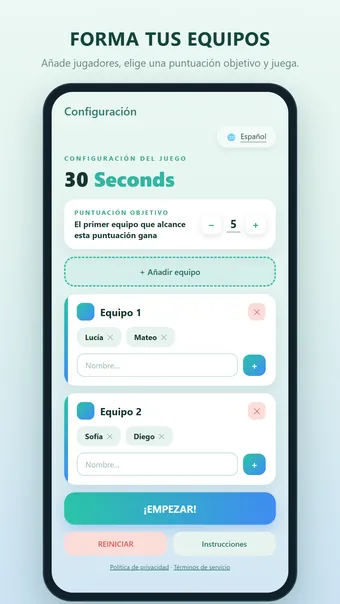 30 Seconds – configurar los equipos