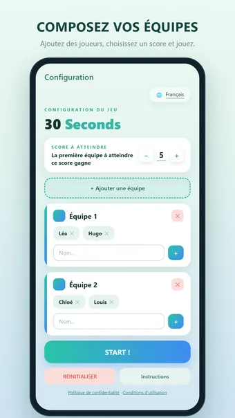 30 Seconds – création des équipes