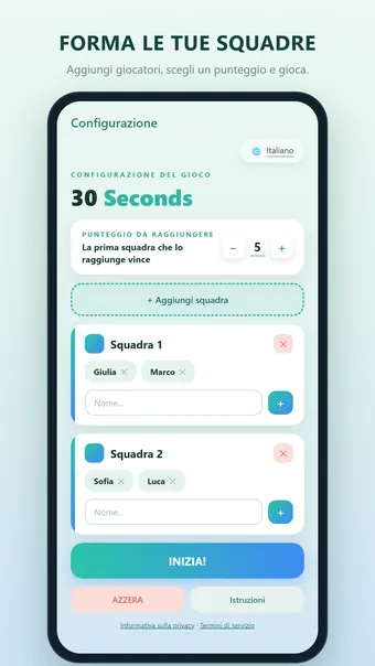 30 Seconds – creazione delle squadre