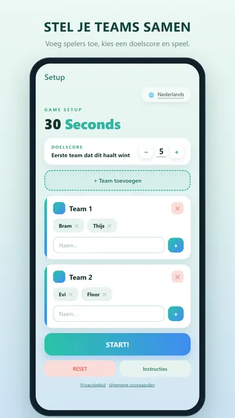 30 Seconds – teams instellen