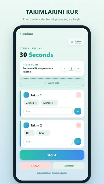 30 Seconds – takımları kurma