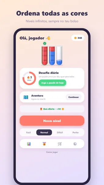 Ordenar Cores – menu principal