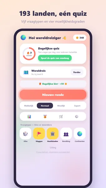 Landenquiz – hoofdmenu