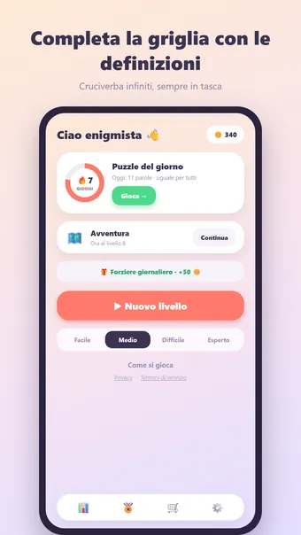 Cruciverba – menu principale