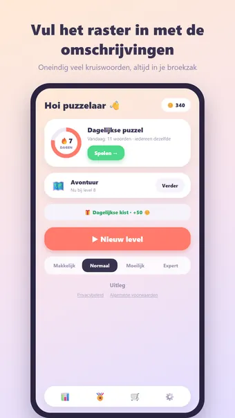 Kruiswoord – hoofdmenu
