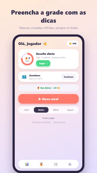 Palavras Cruzadas – menu principal