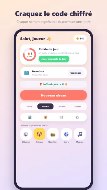 Cryptogramme – menu principal