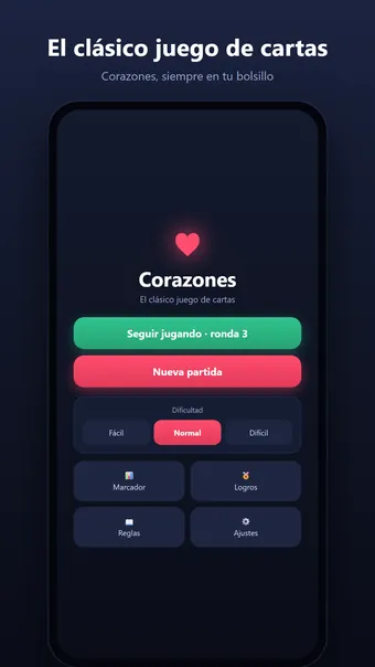 Corazones – menú principal