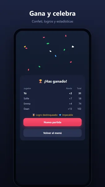 Corazones – pantalla de victoria con puntos