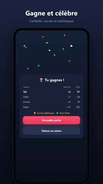 Dame de pique – écran de victoire avec les scores