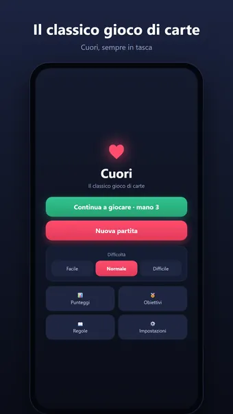 Cuori – menu principale