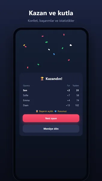 Kupa – puanlarla zafer ekranı