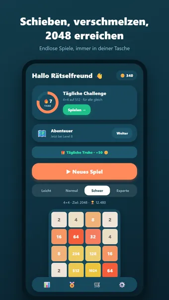 2048 Merge – Hauptmenü