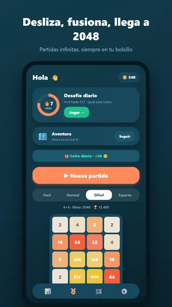 2048 Merge – menú principal