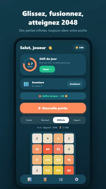 2048 Merge – menu principal