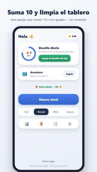 Unir Números – menú principal