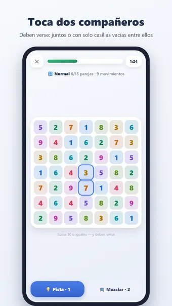 Unir Números – partida en curso