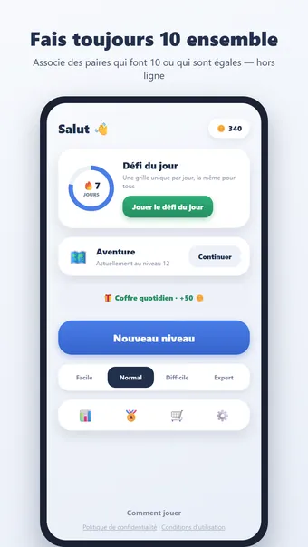 Associer les Chiffres – menu principal