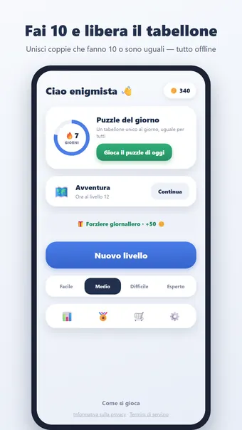 Unisci i Numeri – menu principale