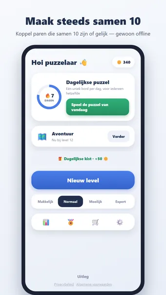 Getallen Koppelen – hoofdmenu