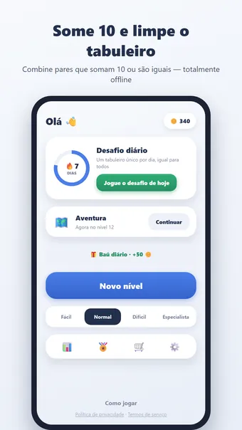 Combinar Números – menu principal