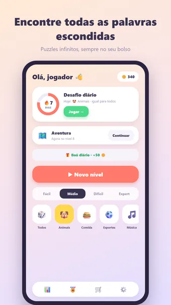 Caça-Palavras – menu principal