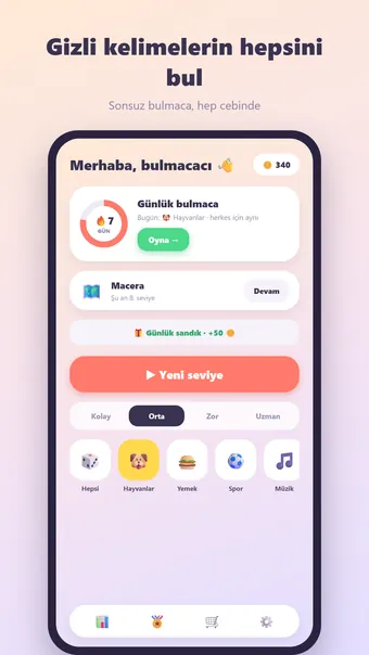 Kelime Avı – ana menü